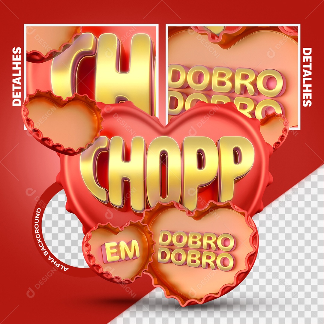 Chopp em Dobro Selo 3D Vermelho e Amarelo para Composição PSD