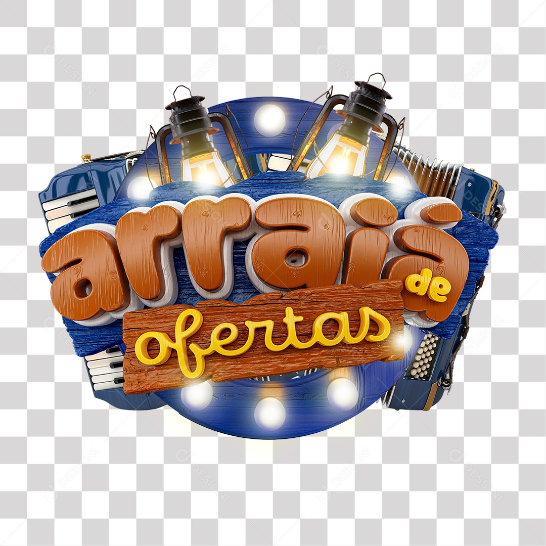 Arraiá de Ofertas Selo 3D Vermelho Marrom e Azul para Composição PNG Transparente