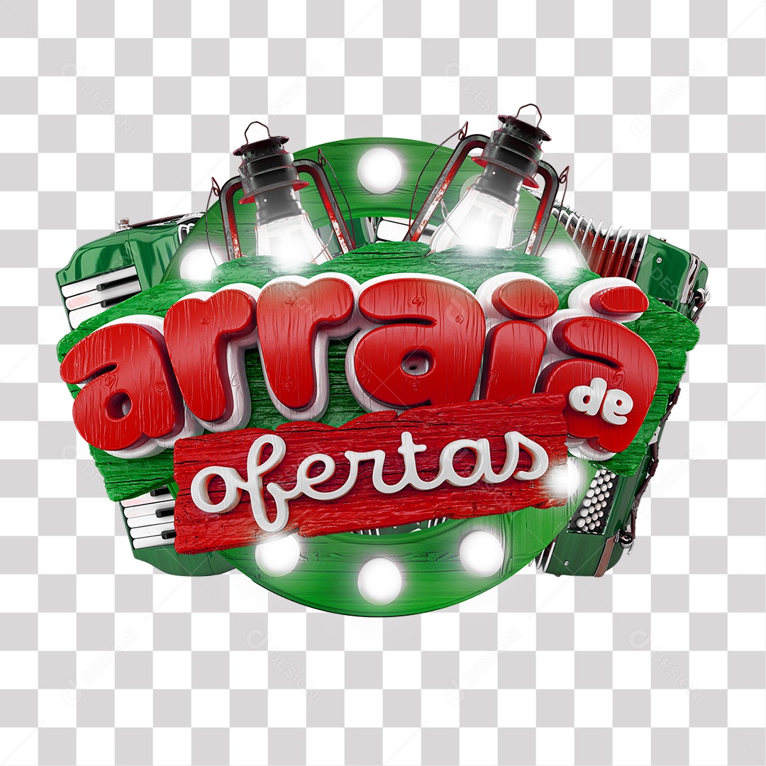 Arraiá de Ofertas Selo 3D Vermelho e Verde para Composição PNG Transparente