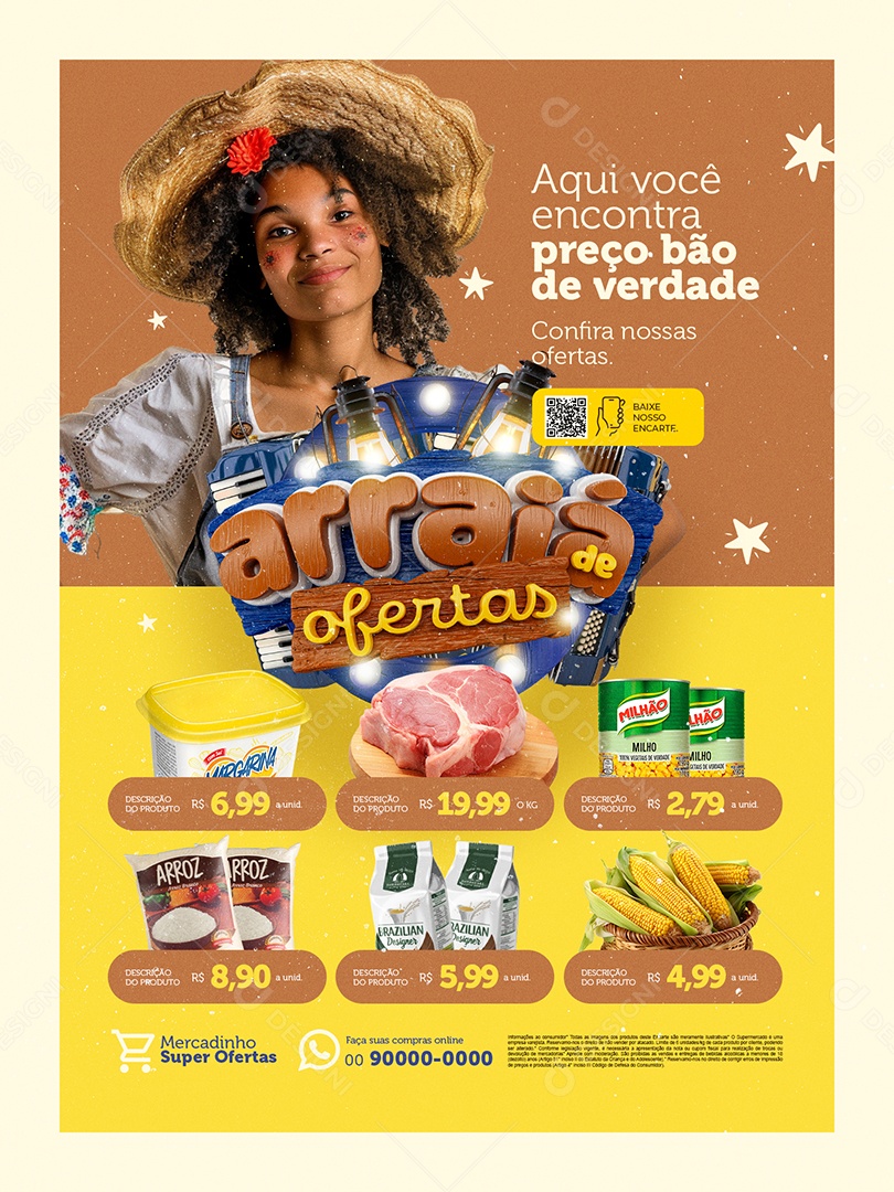 Arraiá de Ofertas Supermercado Margarina Carne Milho Verde Social Media PSD Editável