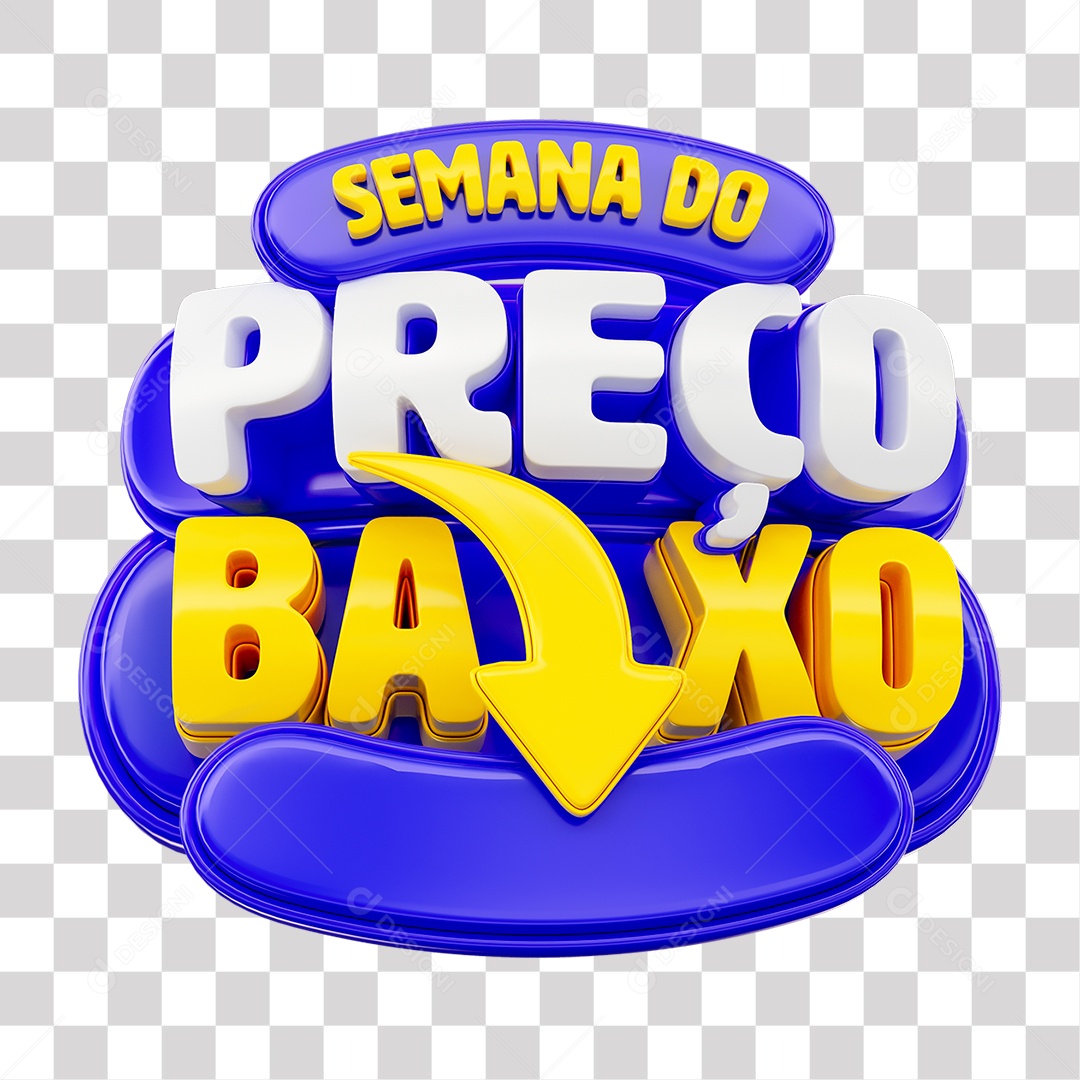 Semana do Preço Baixo Selo 3D Azul Branco e Amarelo para Composição PNG Transparente