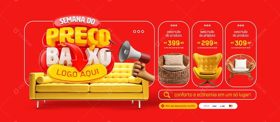 Banner Semana do Preço Baixo Eletrodomésticos Cadeira Poltrona Social Media PSD Editável