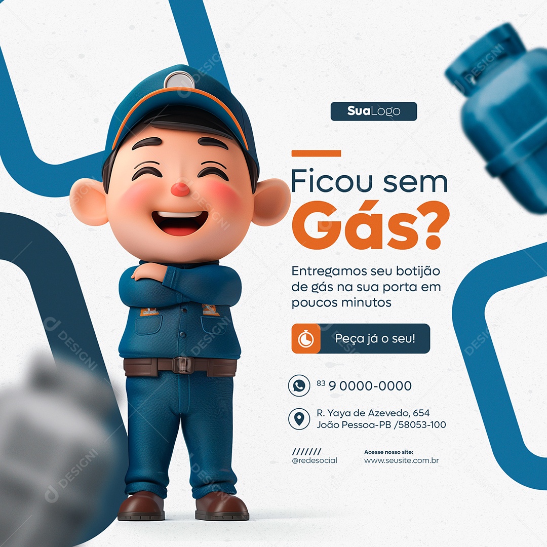 Feed Ficou sem Gás Entregamos seu Botijão na sua Porta em Poucos Minutos Social Media PSD Editável
