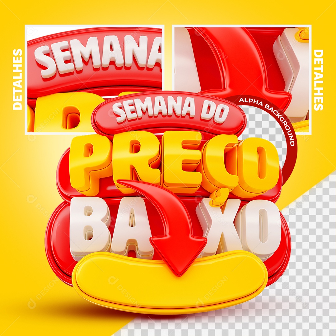 Semana do Preço Baixo Selo 3D Vermelho Branco e Amarelo para Composição PSD