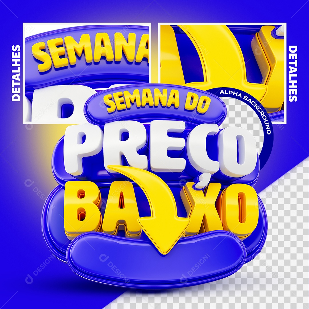 Semana do Preço Baixo Selo 3D Azul Branco e Amarelo para Composição PSD