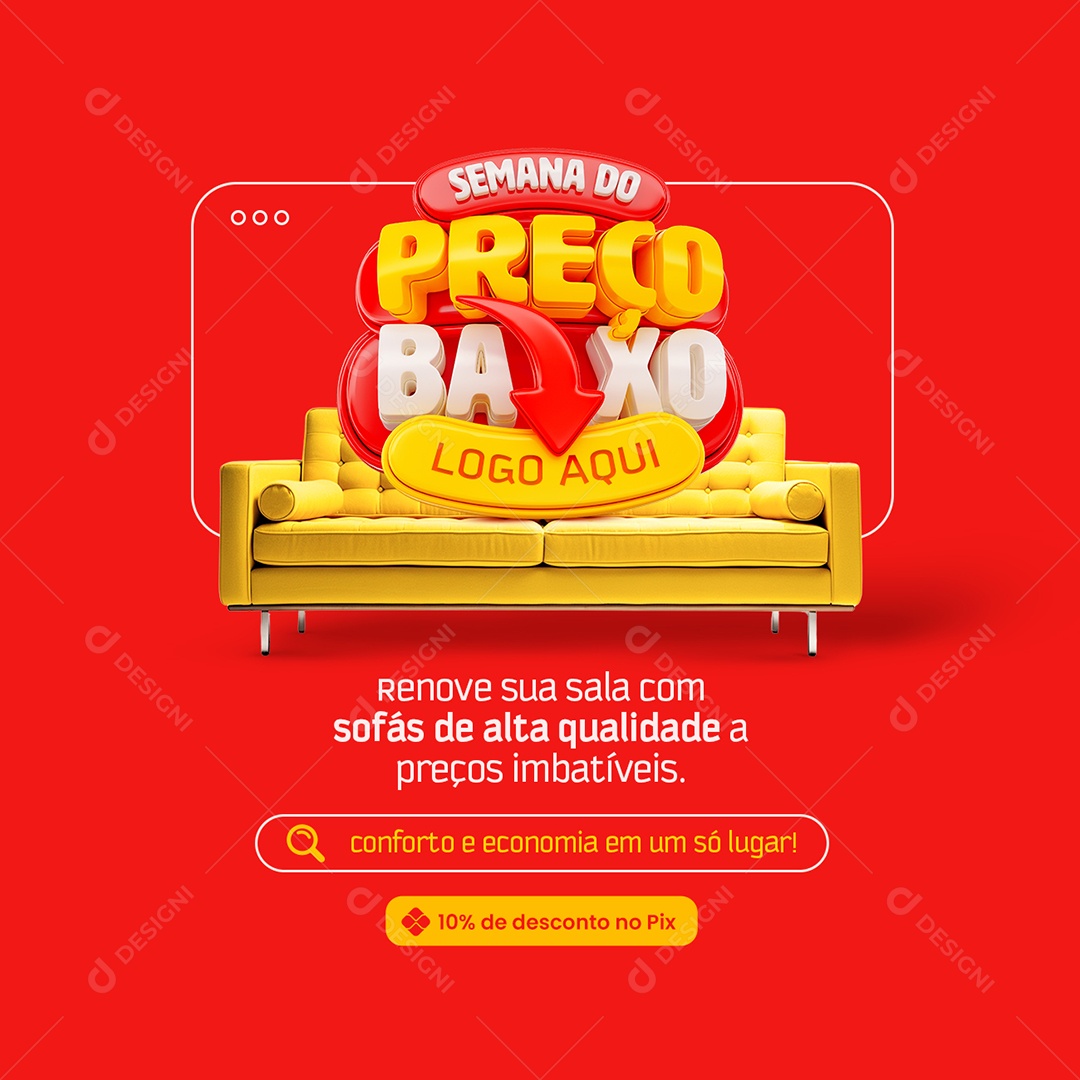 Semana do Preço Baixo Eletrodomésticos Sofá 10% de Desconto no Pix Social Media PSD Editável