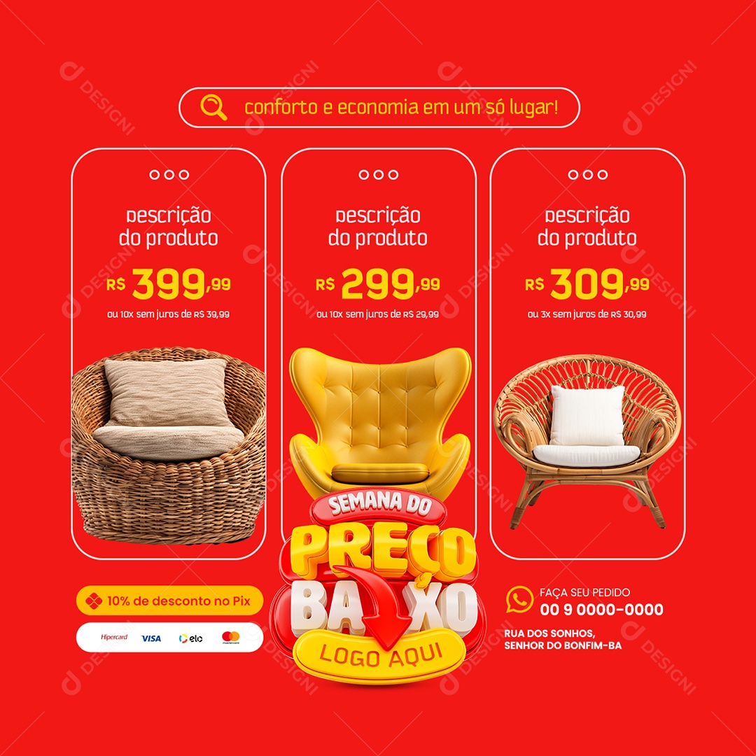 Semana do Preço Baixo Eletrodomésticos Cadeira Poltrona Social Media PSD Editável