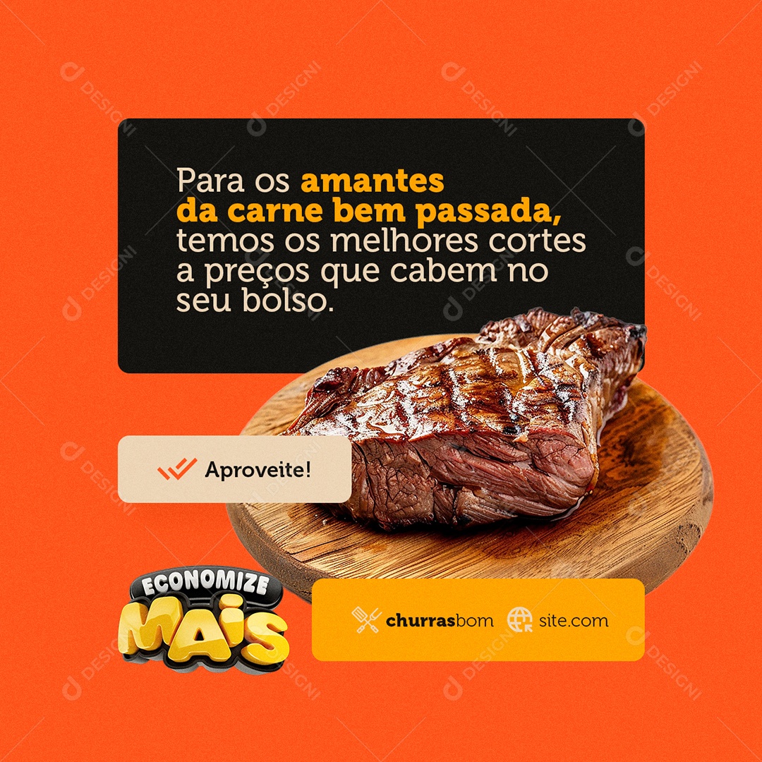 Economize Mais Churrascaria Para os Amantes da Carne Bem Passada Social Media PSD Editável