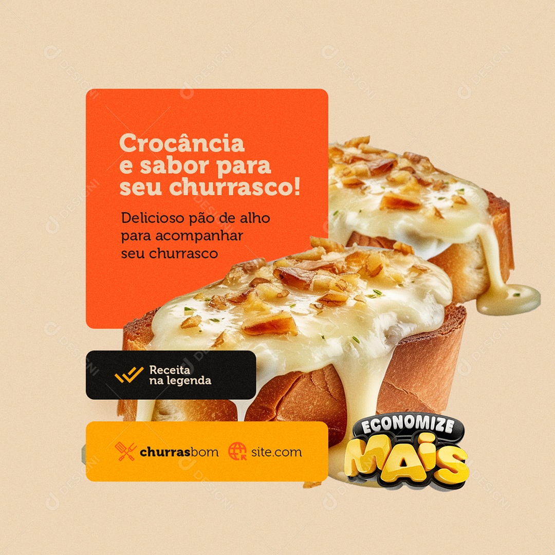 Economize Mais Churrascaria Delicioso Pão de Alho Social Media PSD Editável