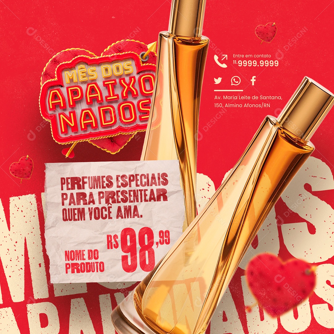 Mês dos Apaixonados Presentes Perfumes Especiais para Presentear Quem Você Ama Social Media PSD Editável