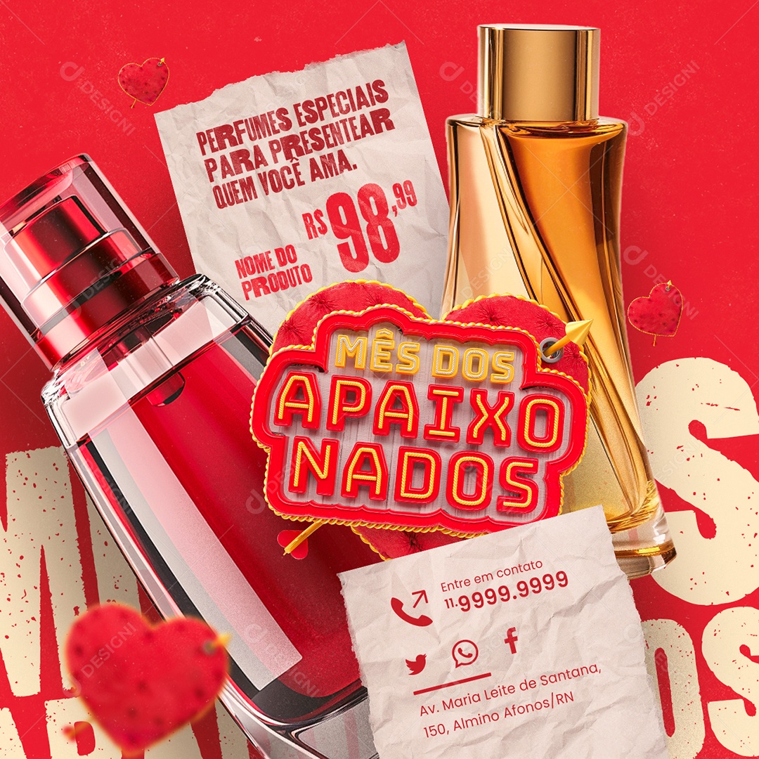 Mês dos Apaixonados Presentes Perfumes Especiais Social Media PSD Editável