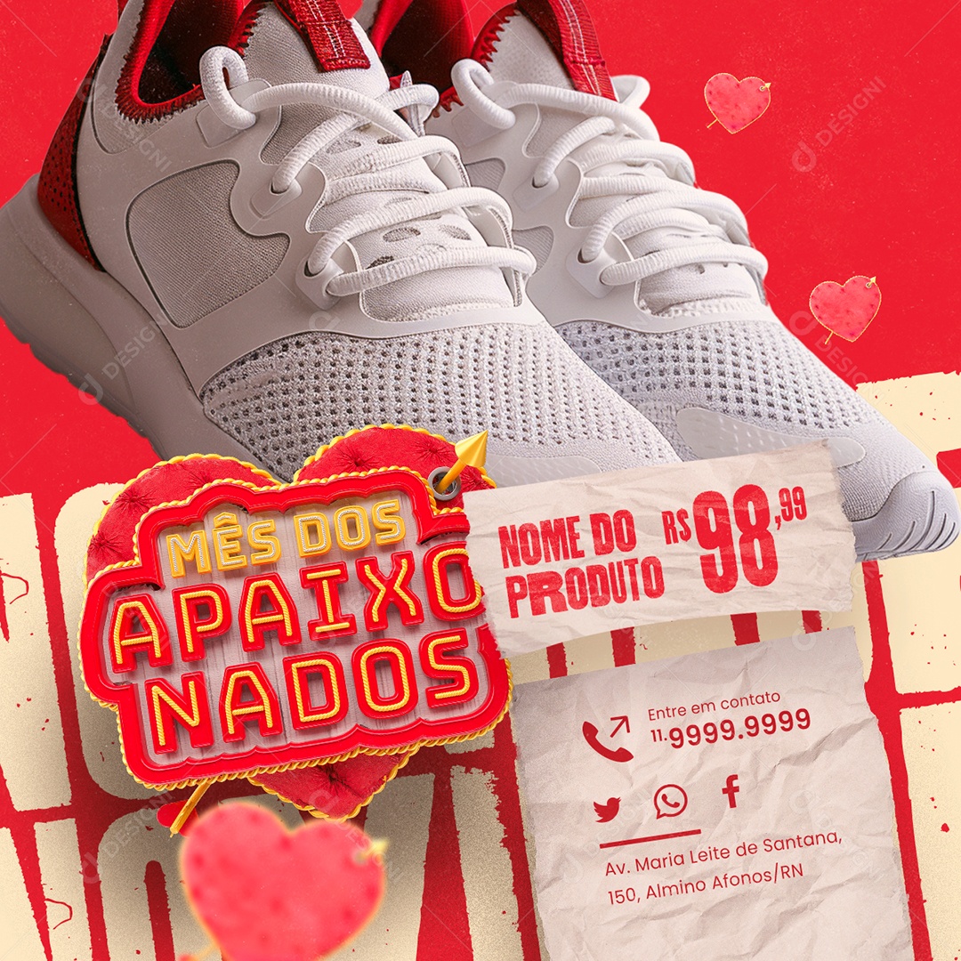Mês dos Apaixonados Presentes Tênis Social Media PSD Editável