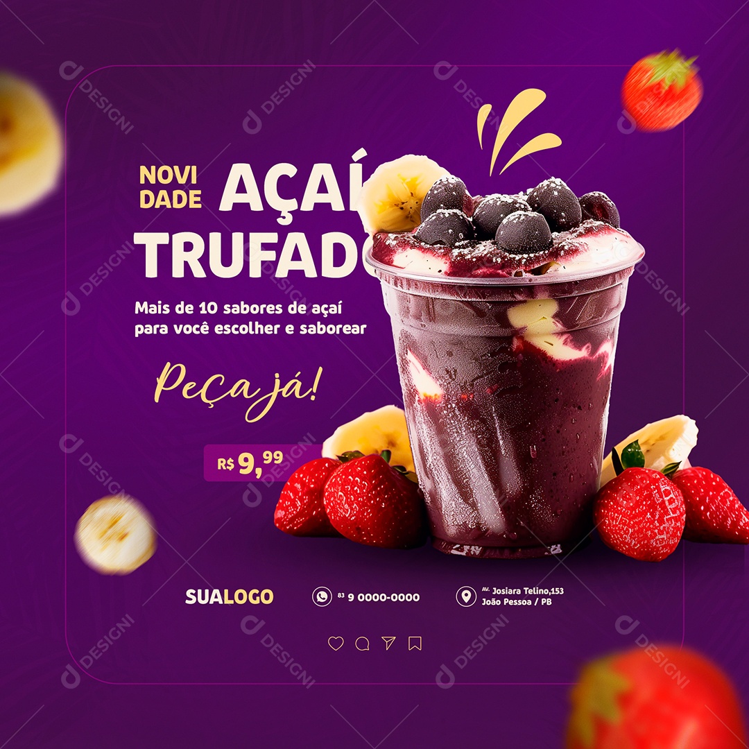 Novidade Açaí Trufado Social Media PSD Editável