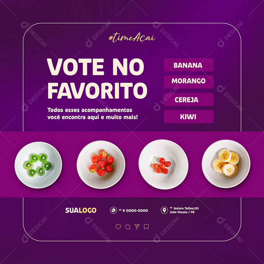 Time Açaí Vote no Favorito Social Media PSD Editável