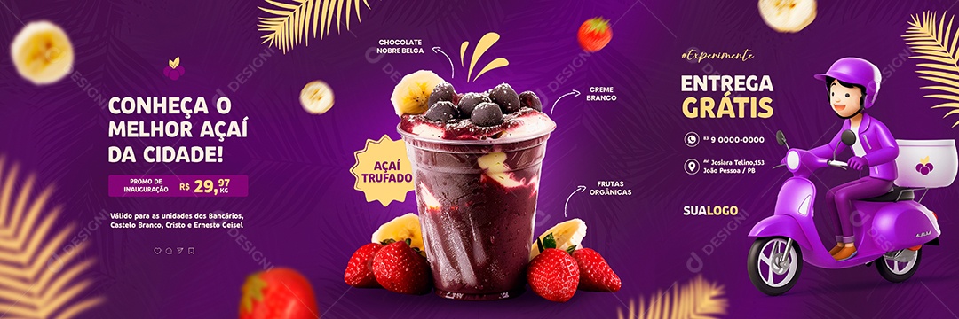 Carrossel Conheça o Melhor Açaí da Cidade Social Media PSD Editável