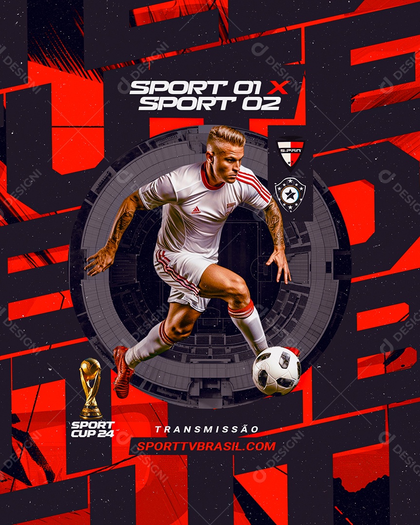 Jogo Futebol Sport 01 x Sport 02 Transmissão Social Media PSD Editável