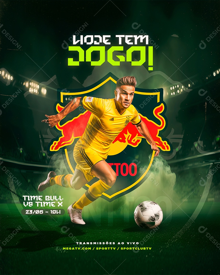 Hoje Tem Jogo Time Bull vs Time X Social Media PSD Editável