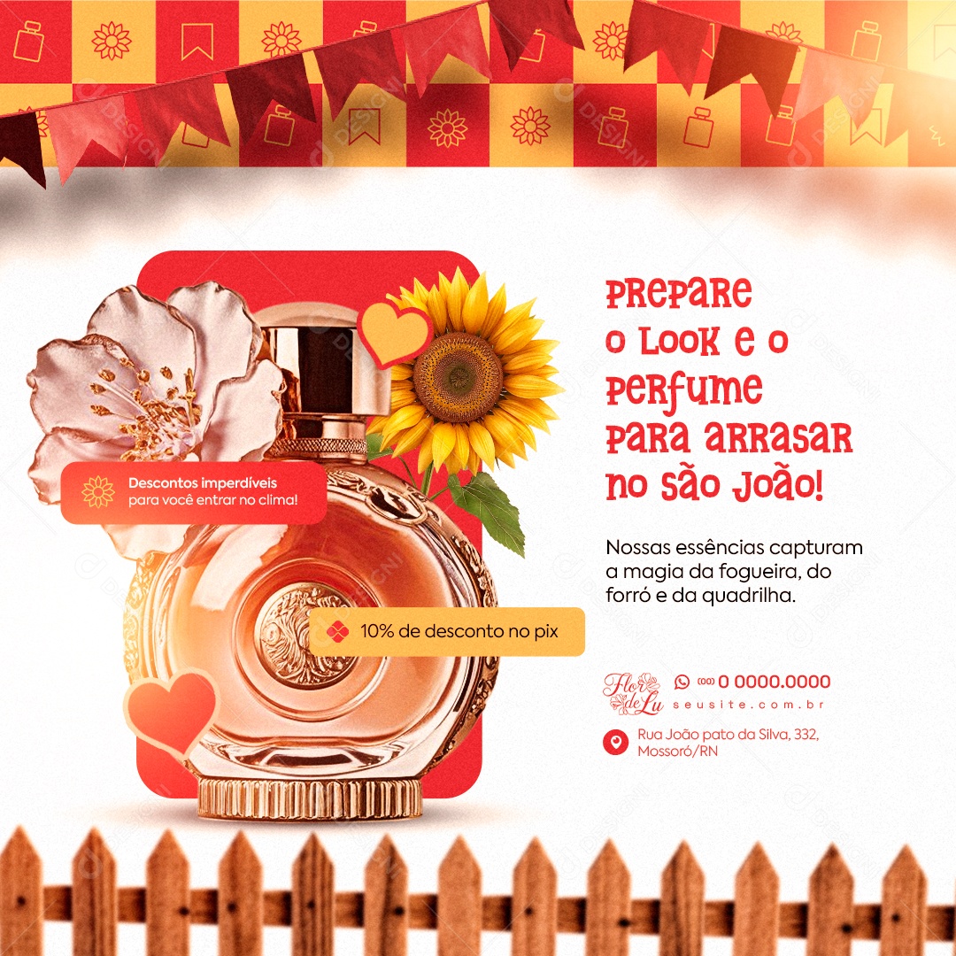São João Perfumado Perfumaria Perfume Flor de Lu Prepare o Look Social Media PSD Editável