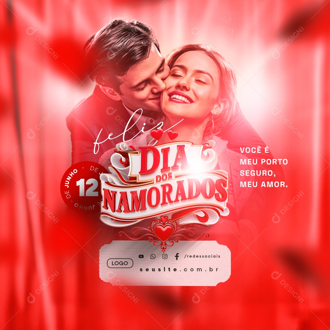 Feliz Dia dos Namorados 12 de Junho Você é Meu Porto Seguro Social Media PSD Editável