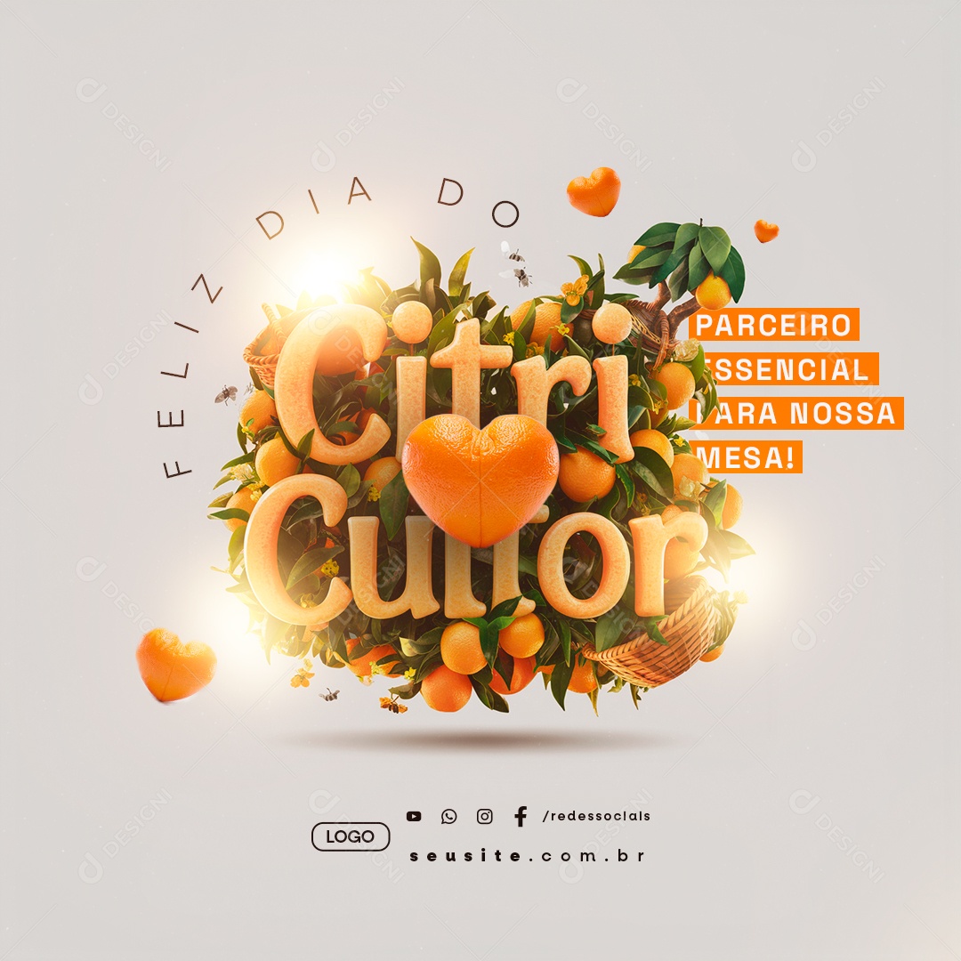 Feliz Dia do Citricultor 08 De Junho Parceiro Essencial para Nossa Mesa Social Media PSD Editável