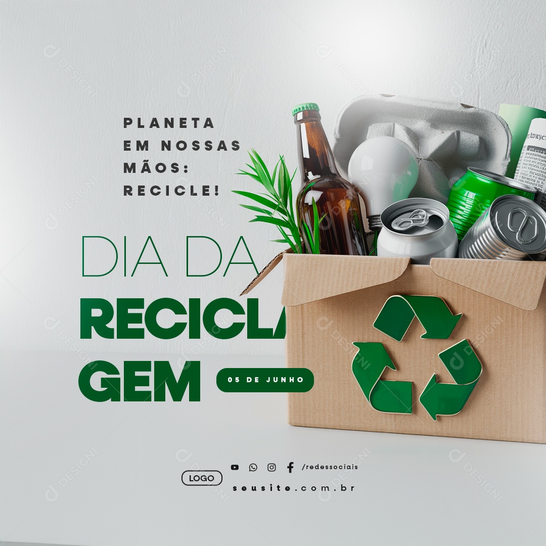Dia da Reciclagem 05 de Junho Planeta em Nossas Mãos Social Media PSD Editável