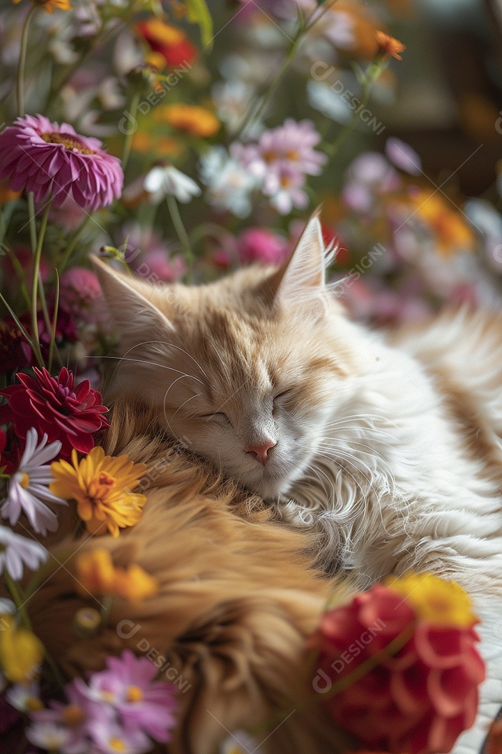 Amor animal, gato e cachorro, fundo de flor