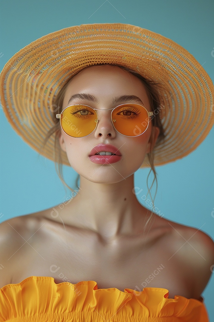 Linda jovem elegante, fundo liso colorido