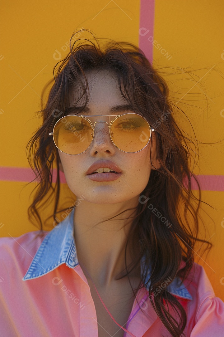 Linda jovem elegante, fundo liso colorido