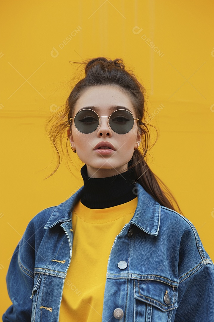 Linda jovem elegante, fundo liso colorido