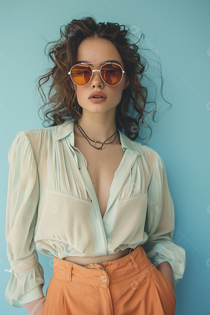 Linda jovem elegante, fundo liso colorido