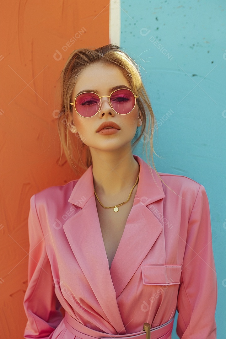 Linda jovem elegante, fundo liso colorido