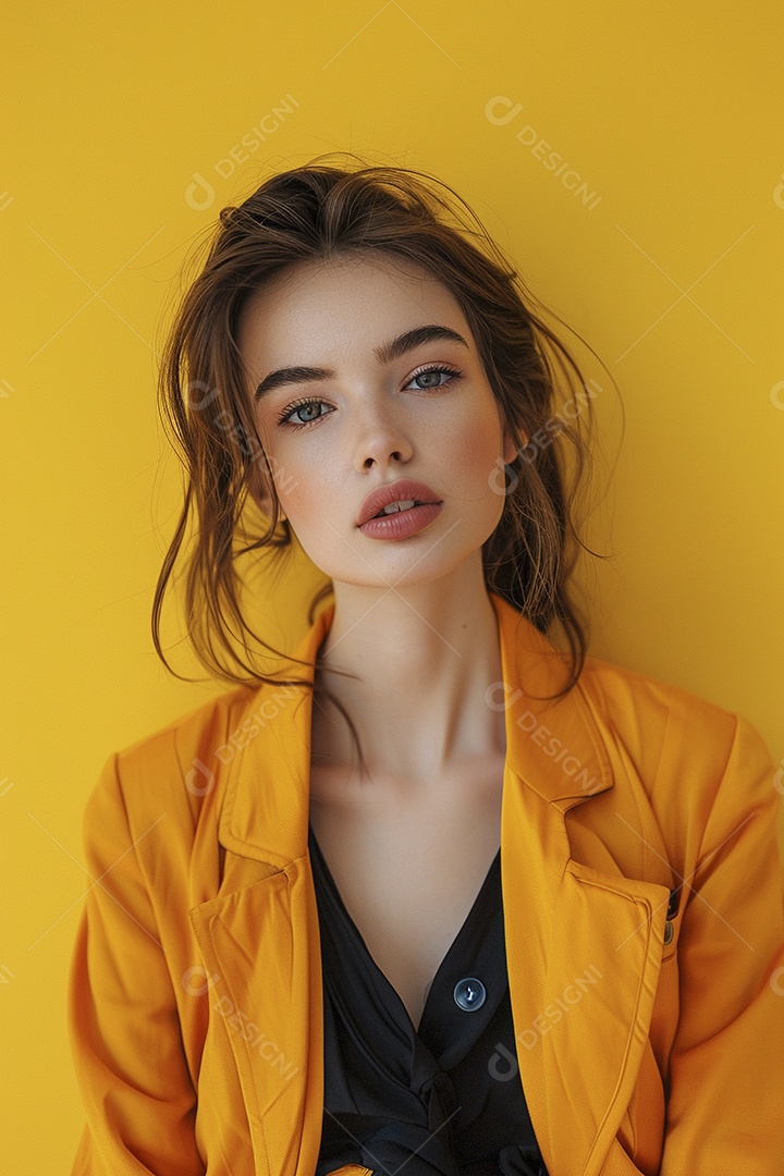 Linda jovem elegante, fundo liso colorido