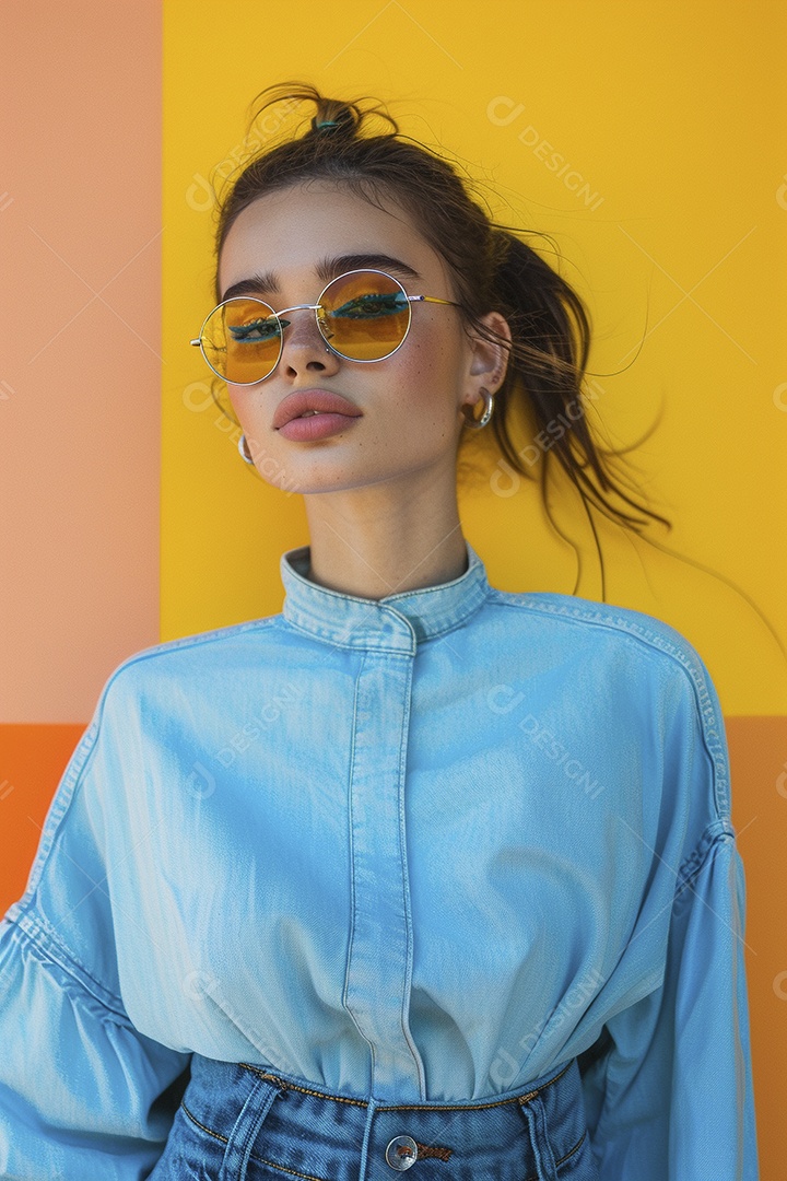 Linda jovem elegante, fundo liso colorido