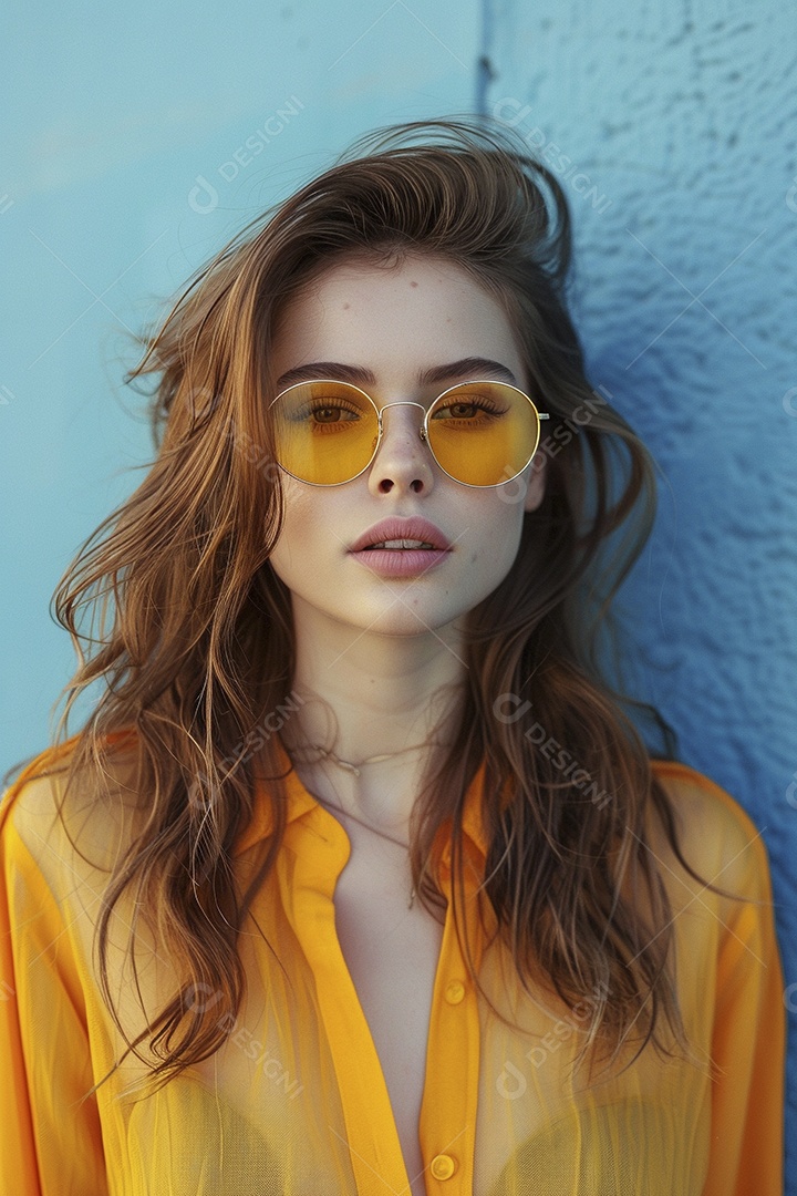 Linda jovem elegante, fundo liso colorido