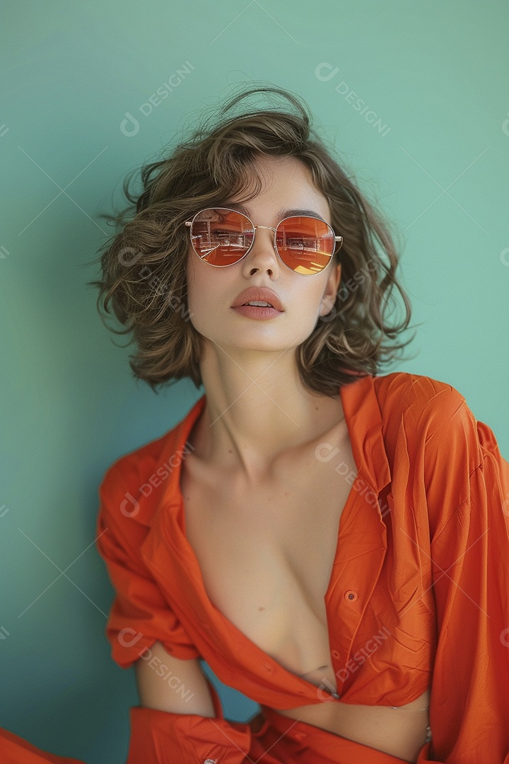 Linda jovem elegante, fundo liso colorido