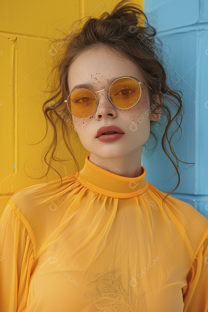 Linda jovem elegante, fundo liso colorido