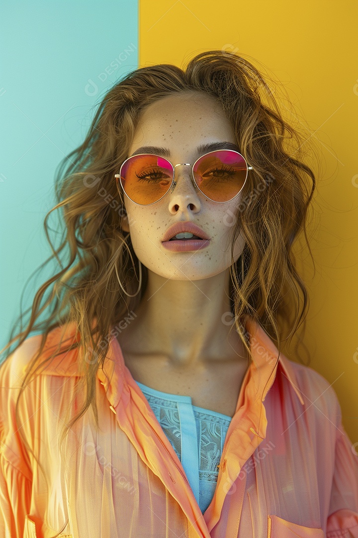 Linda jovem elegante, fundo liso colorido