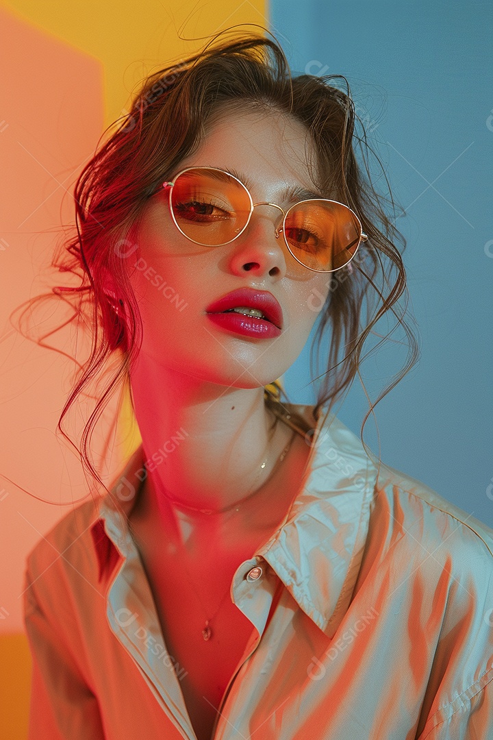 Linda jovem elegante, fundo liso colorido