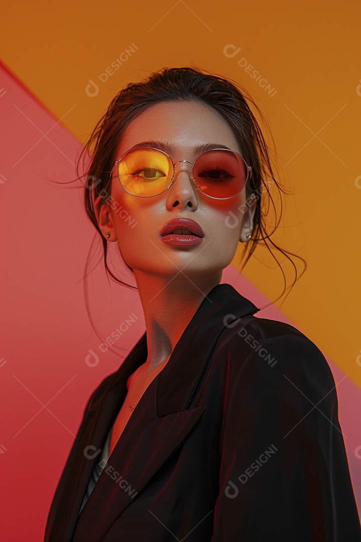 Linda jovem elegante, fundo liso colorido