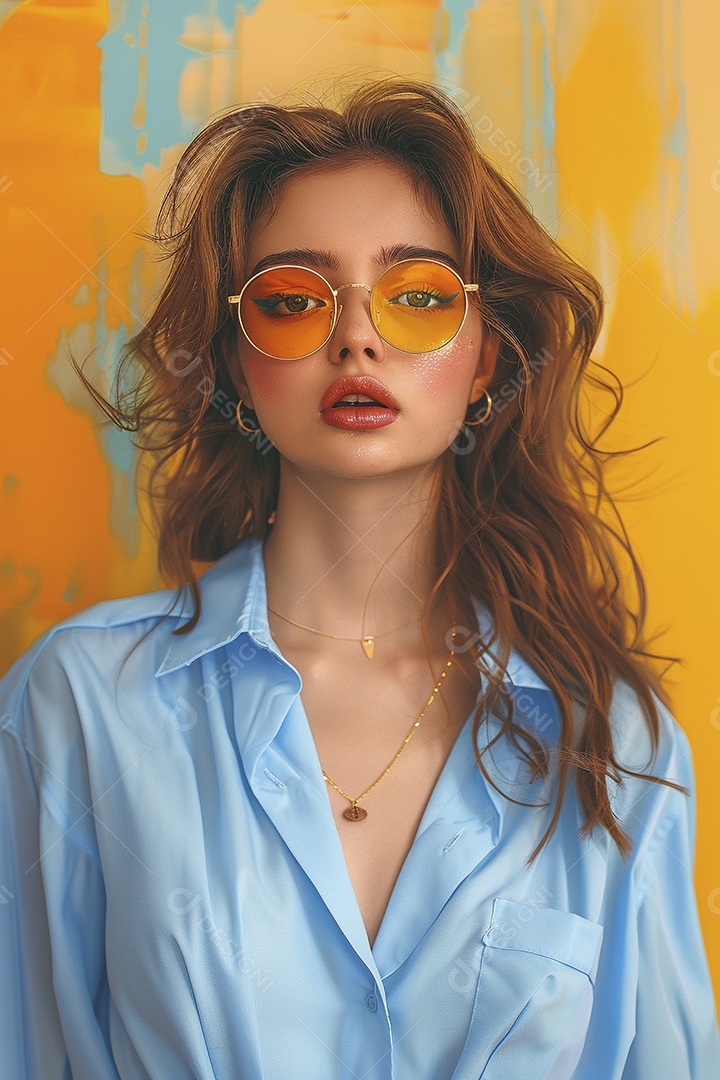 Linda jovem elegante, fundo liso colorido