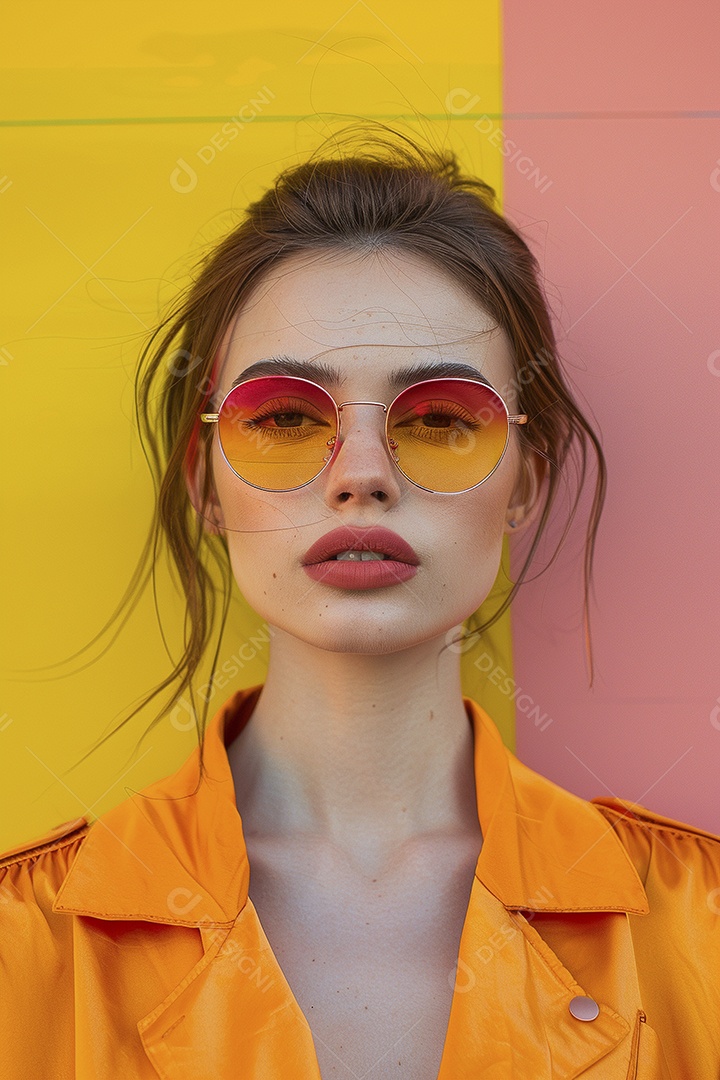 Linda jovem elegante, fundo liso colorido