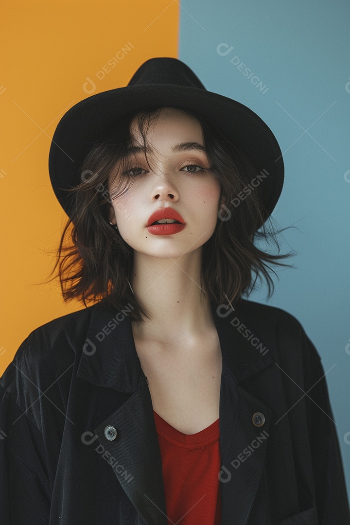 Linda jovem elegante, fundo liso colorido