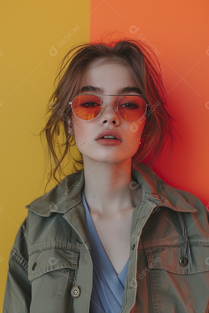 Linda jovem elegante, fundo liso colorido