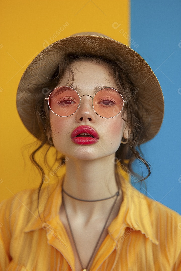 Linda jovem elegante, fundo liso colorido