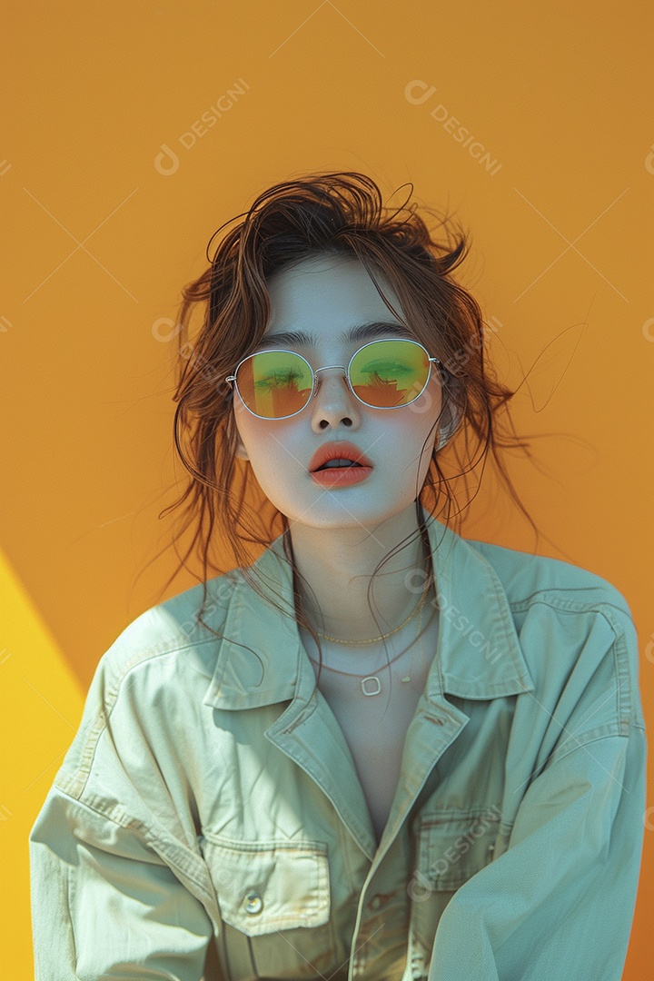 Linda jovem elegante, fundo liso colorido