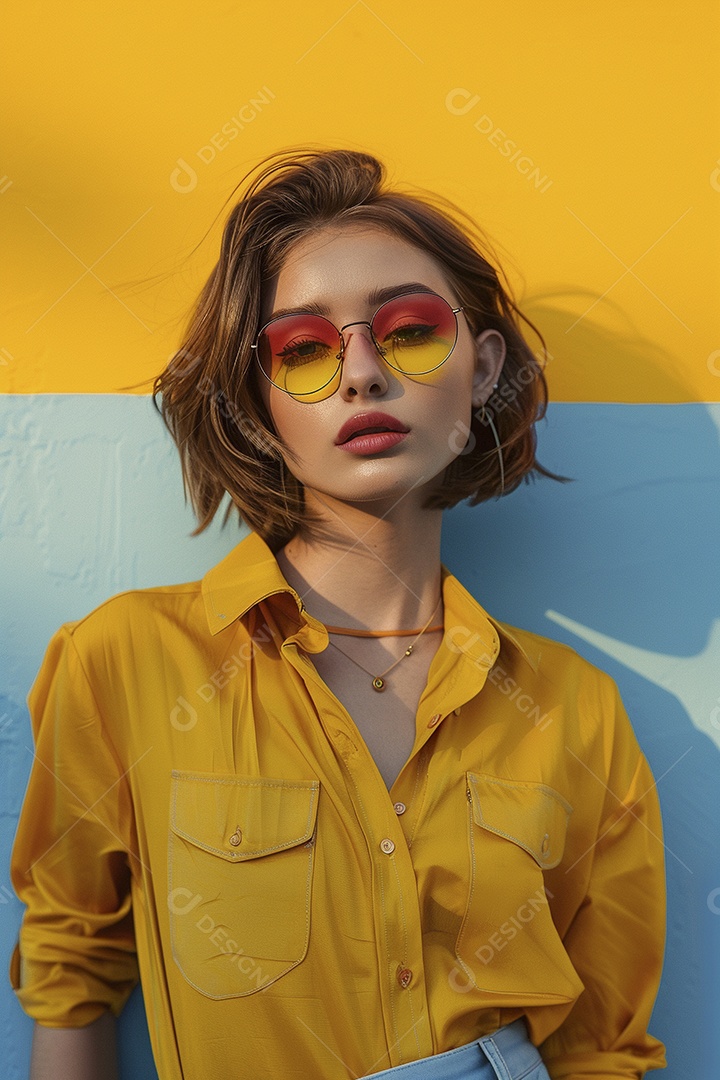 Linda jovem elegante, fundo liso colorido