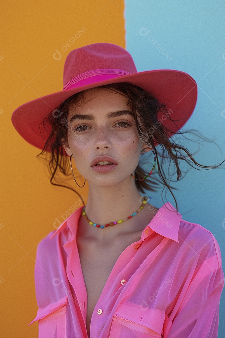 Linda jovem elegante, fundo liso colorido