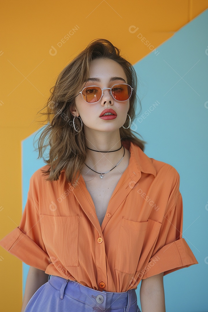 Linda jovem elegante, fundo liso colorido