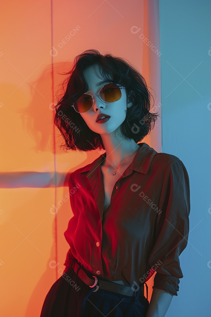 Linda jovem elegante, fundo liso colorido