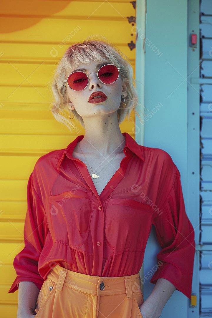 Linda jovem elegante, fundo liso colorido